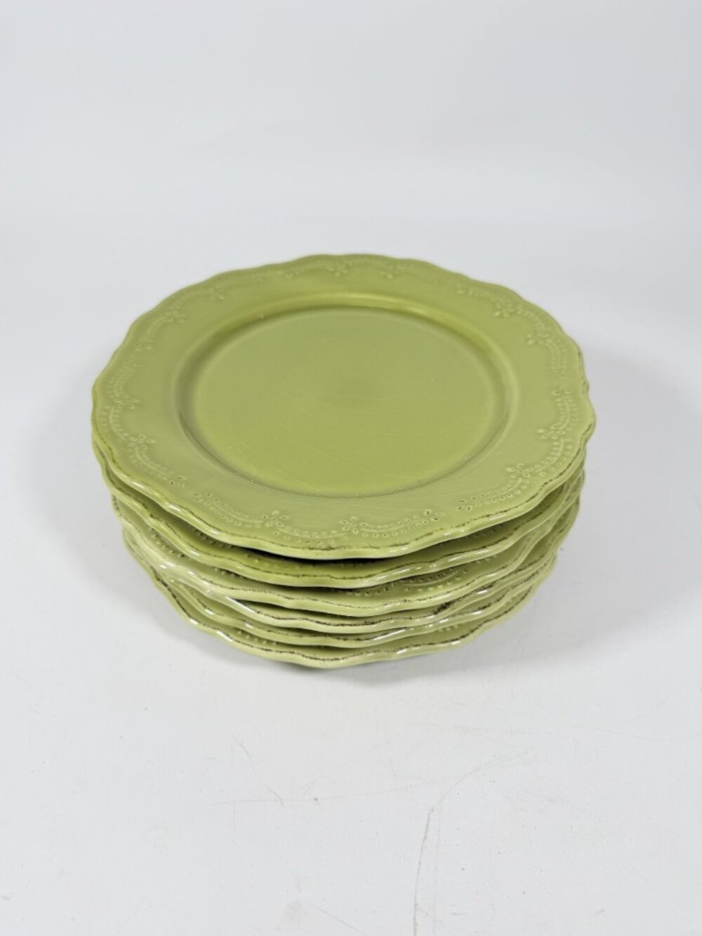 Earthenware Salad Plates Lacey Green Pier I Imports Stoneware Set 6 Portugal Sco - Picture 14 of 15